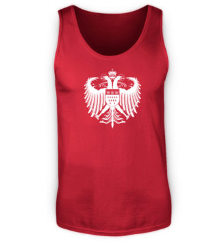 Rotes Herren-Tanktop mit weißem Wappen von Köln mittig auf der Brust