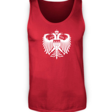 Rotes Herren-Tanktop mit weißem Wappen von Köln mittig auf der Brust