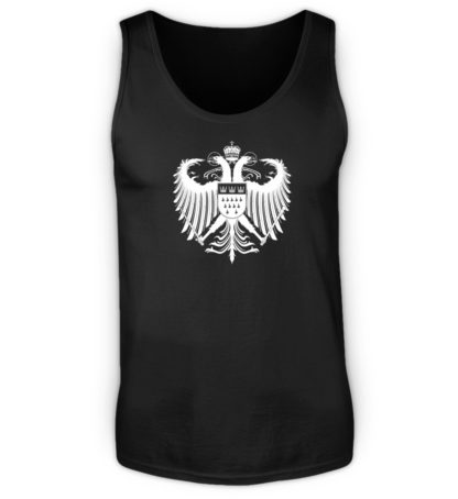 Schwarzes Herren-Tanktop mit weißem Wappen von Köln mittig auf der Brust