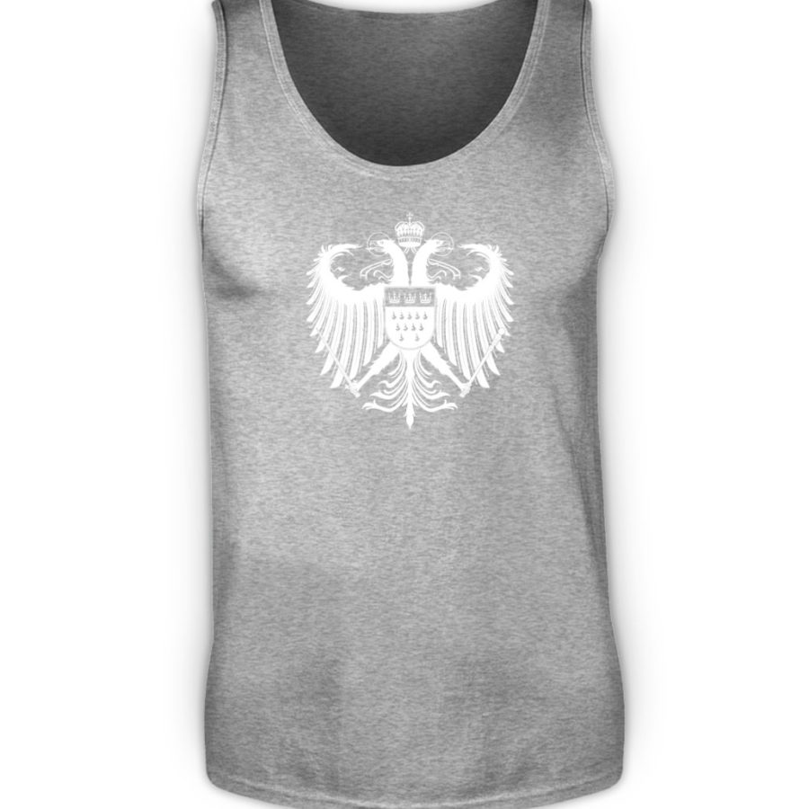 Grau-meliertes Herren-Tanktop mit weißem Wappen von Köln mittig auf der Brust