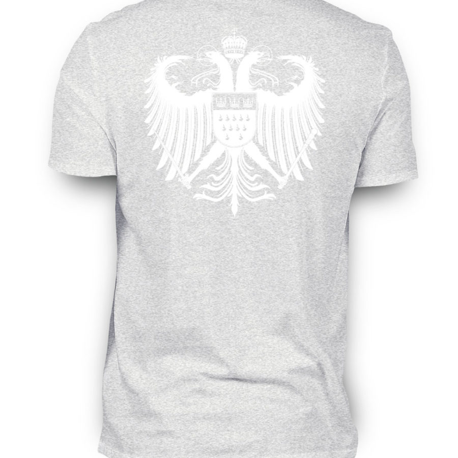 Aschgrau-meliertes Shirt mit weißem Kölner Wappen auf Rückseite