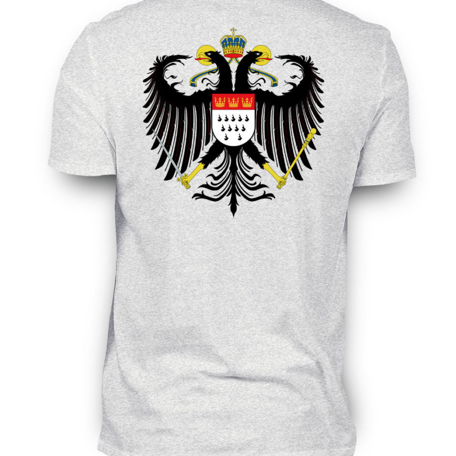 Aschgrau-meliertes Shirt mit Kölner Wappen auf Rückseite