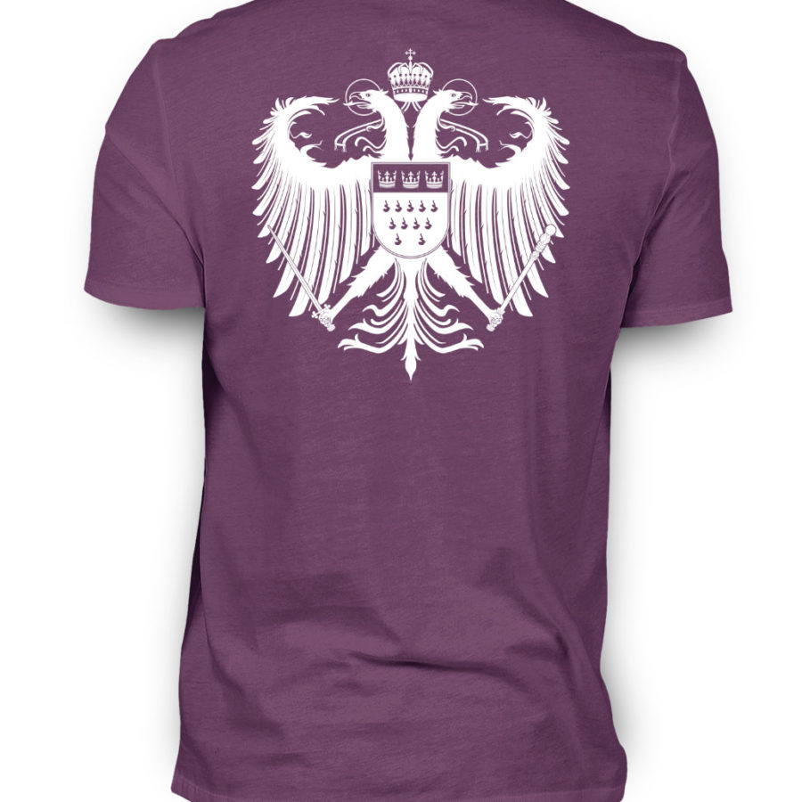 Aubergine Shirt mit weißem Kölner Wappen auf Rückseite