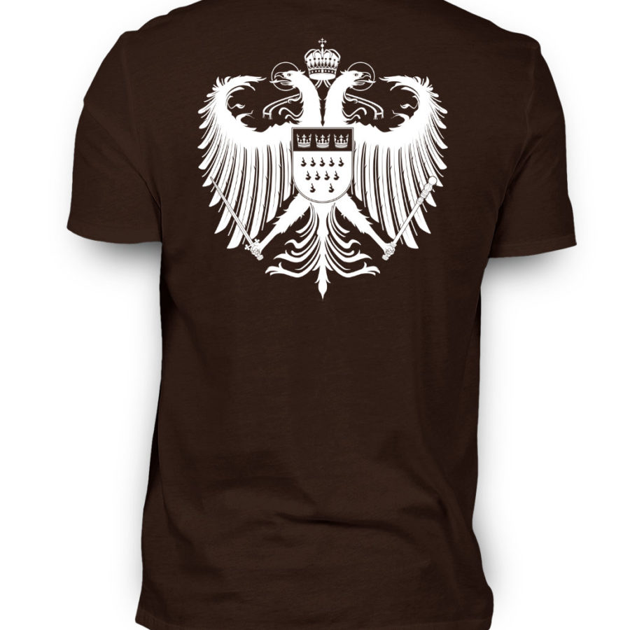 Braunes Shirt mit weißem Kölner Wappen auf Rückseite