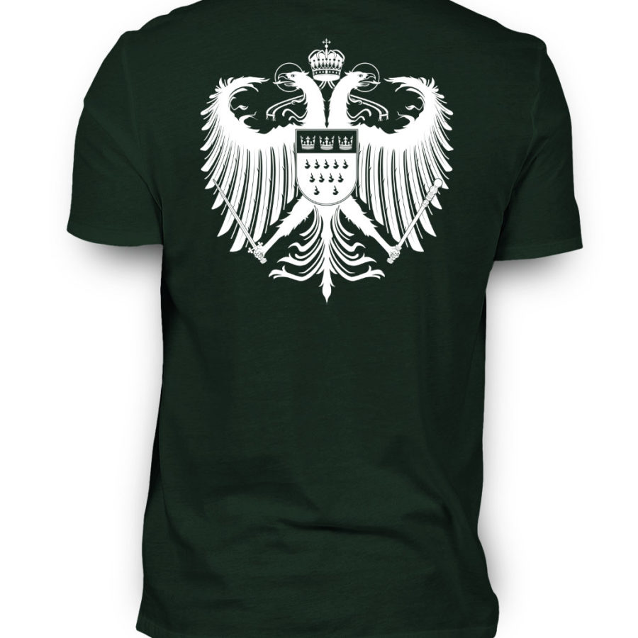 Dunkel-grünes Shirt mit weißem Kölner Wappen auf Rückseite