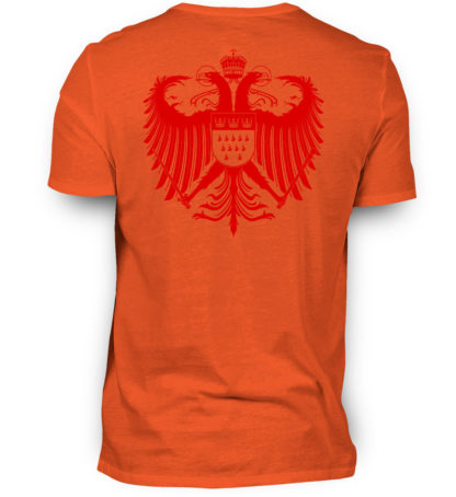 Dunkel-Oranges Shirt mit rotem Kölner Wappen auf Rückseite
