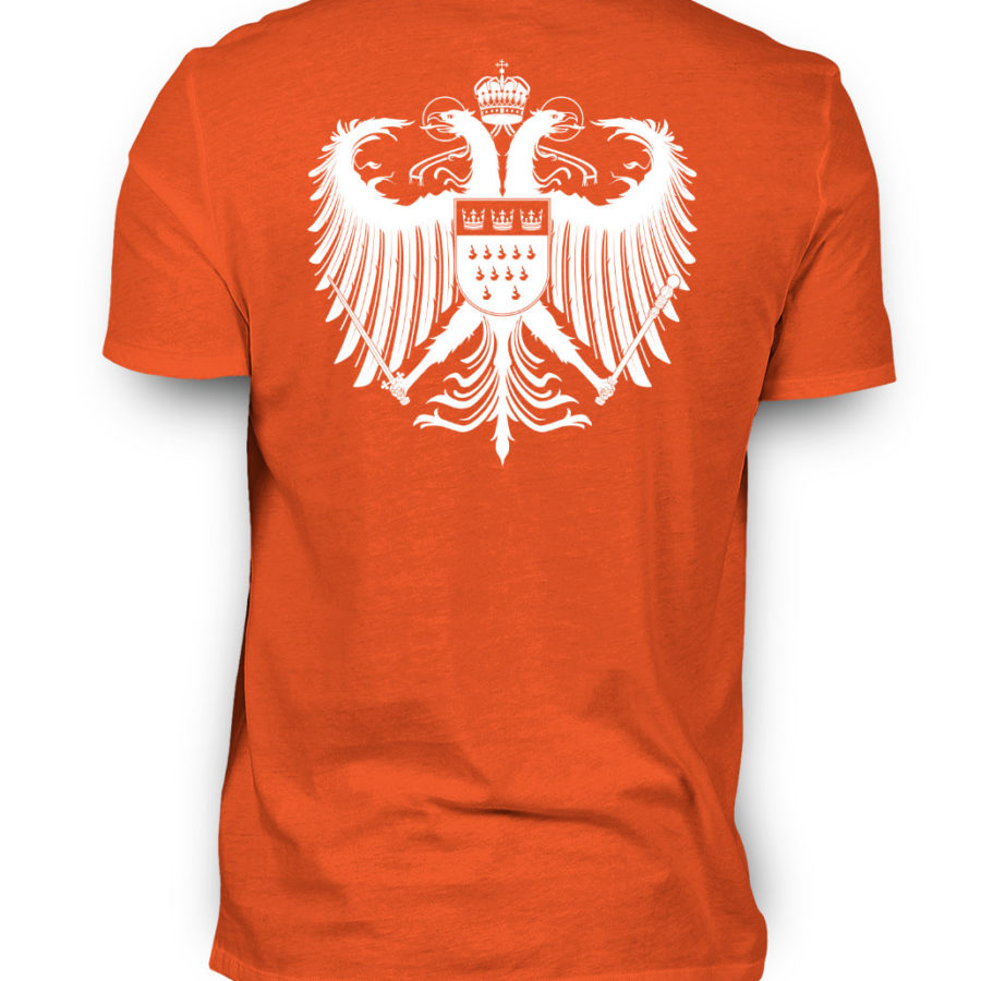 Dunkel-oranges Shirt mit weißem Kölner Wappen auf Rückseite