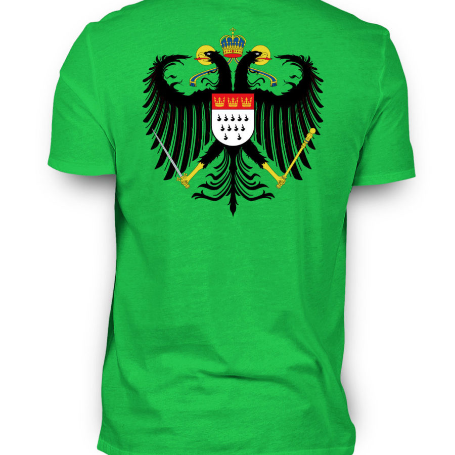 Farngrünes Shirt mit Kölner Wappen auf Rückseite