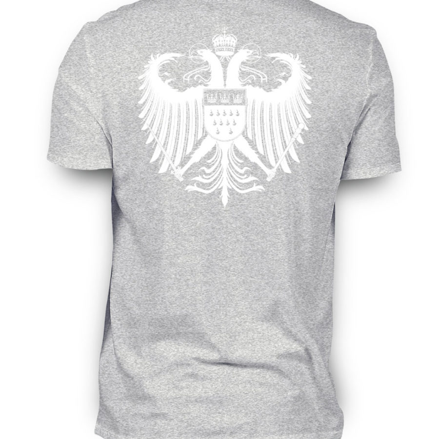 Grau-meliertes Shirt mit weißem Kölner Wappen auf Rückseite