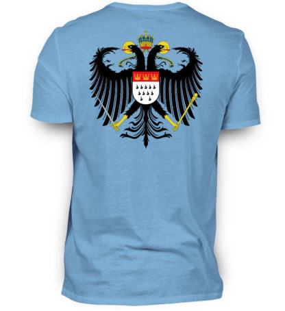 Himmelblaues Shirt mit Kölner Wappen auf Rückseite