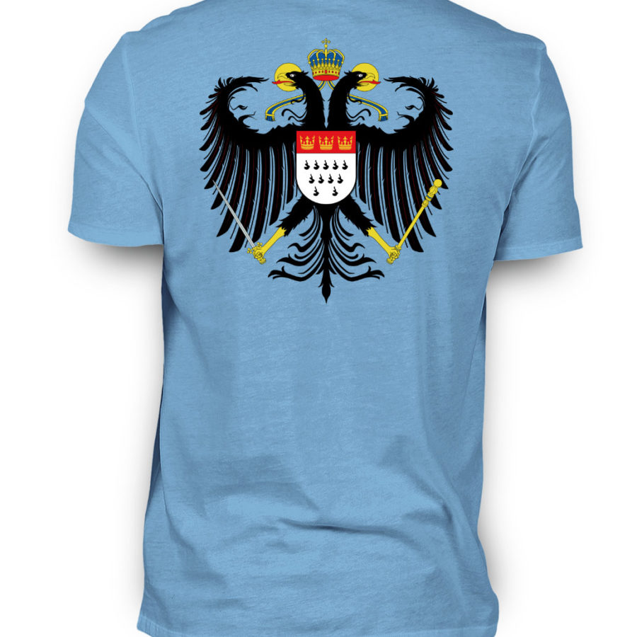 Himmelblaues Shirt mit Kölner Wappen auf Rückseite