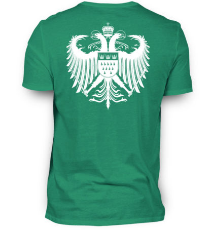 Irisch-grünes Shirt mit weißem Kölner Wappen auf Rückseite