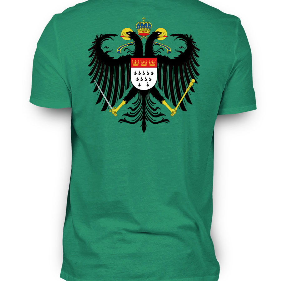 Irisch-grünes Shirt mit Kölner Wappen auf Rückseite
