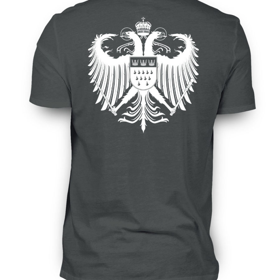 Massivgraues Shirt mit weißem Kölner Wappen auf Rückseite