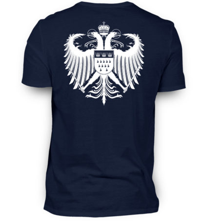 Navy-blaues Shirt mit weißem Kölner Wappen auf Rückseite
