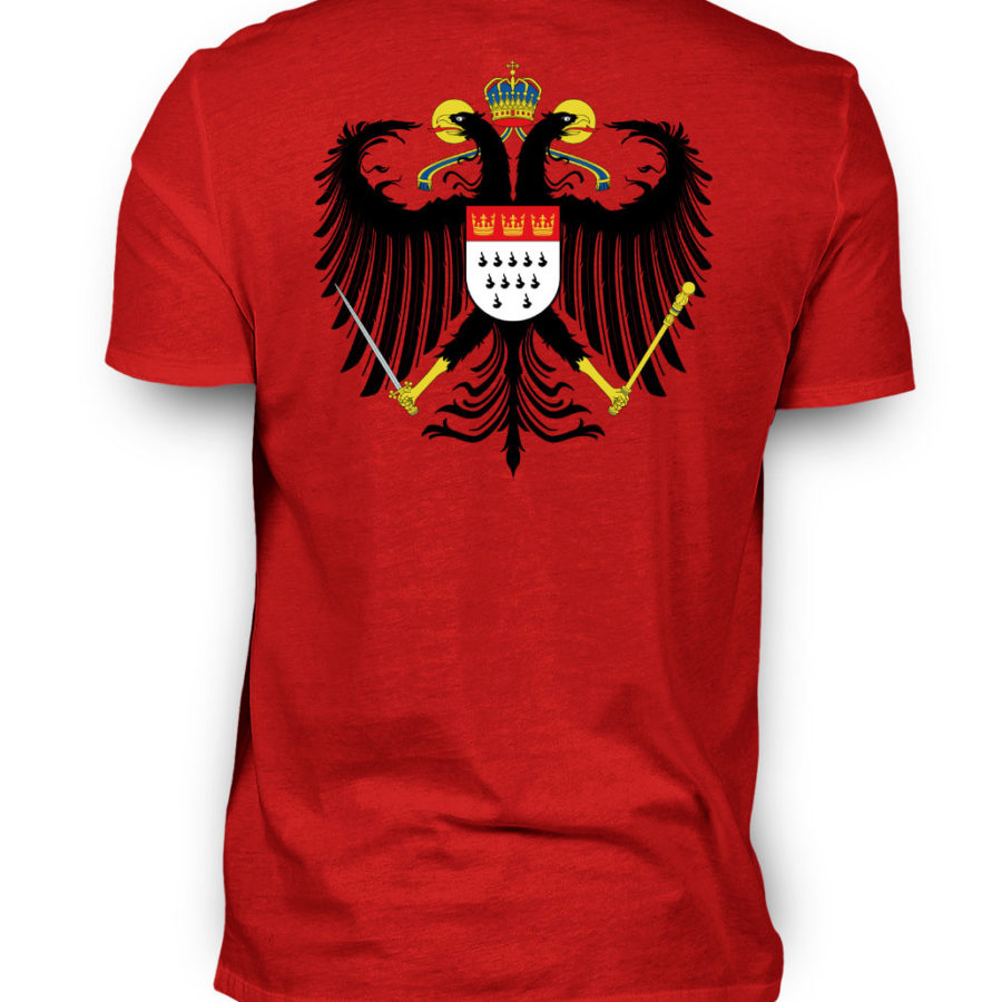 Rotes Shirt mit Kölner Wappen auf Rückseite