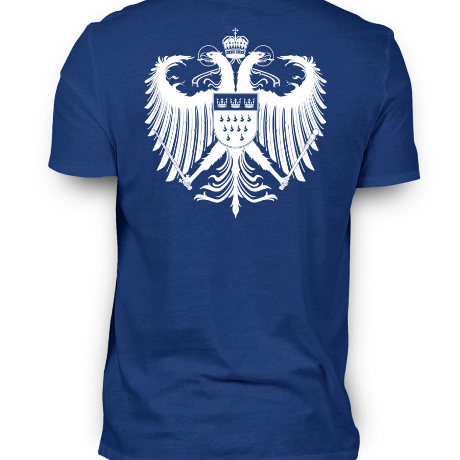 Dunkel-Royal-blaues Shirt mit weißem Kölner Wappen auf Rückseite