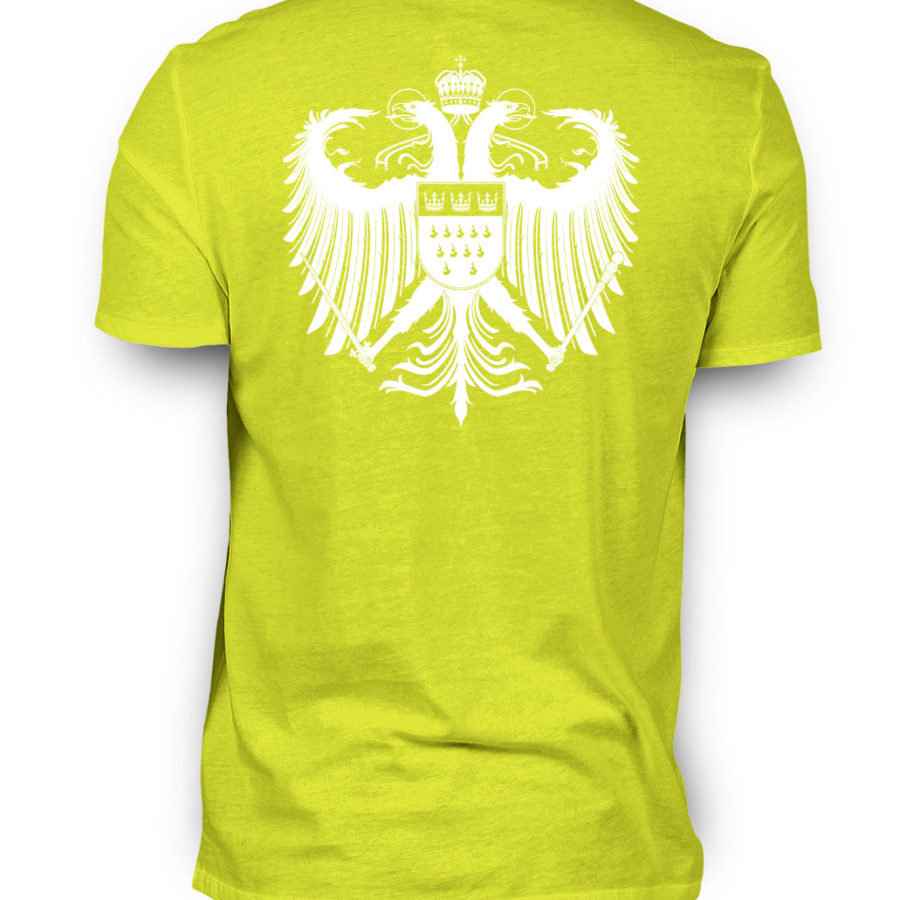 Sauer-gelbes Shirt mit weißem Kölner Wappen auf Rückseite