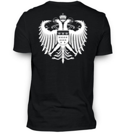 Schwarzes Shirt mit weißem Kölner Wappen auf Rückseite