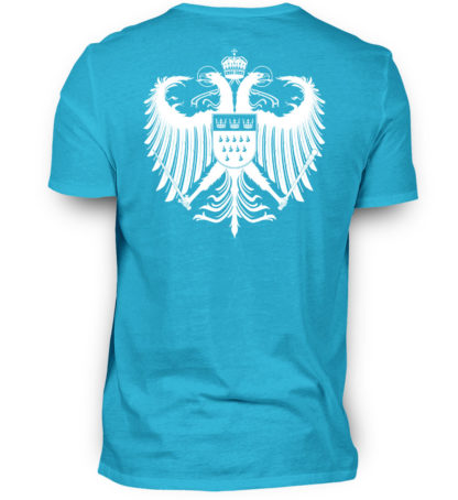 Turquoises Shirt mit weißem Kölner Wappen auf Rückseite