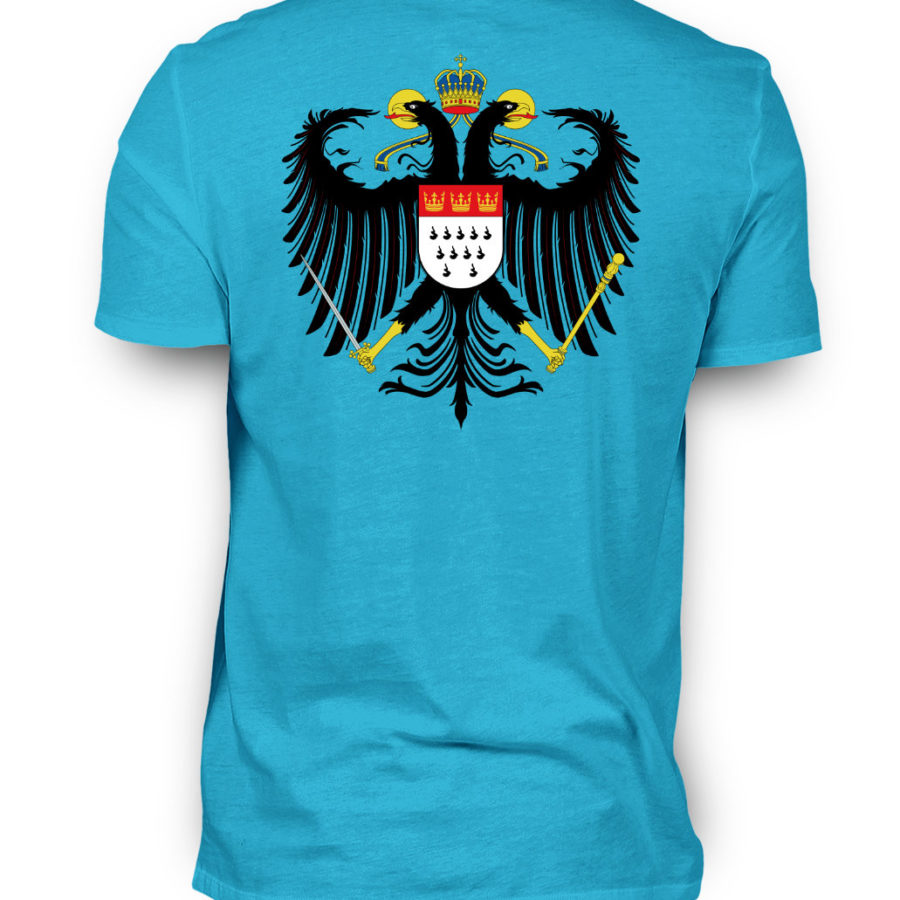 Turquoises Shirt mit Kölner Wappen auf Rückseite
