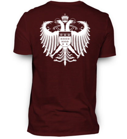 Weinrotes Shirt mit weißem Kölner Wappen auf Rückseite