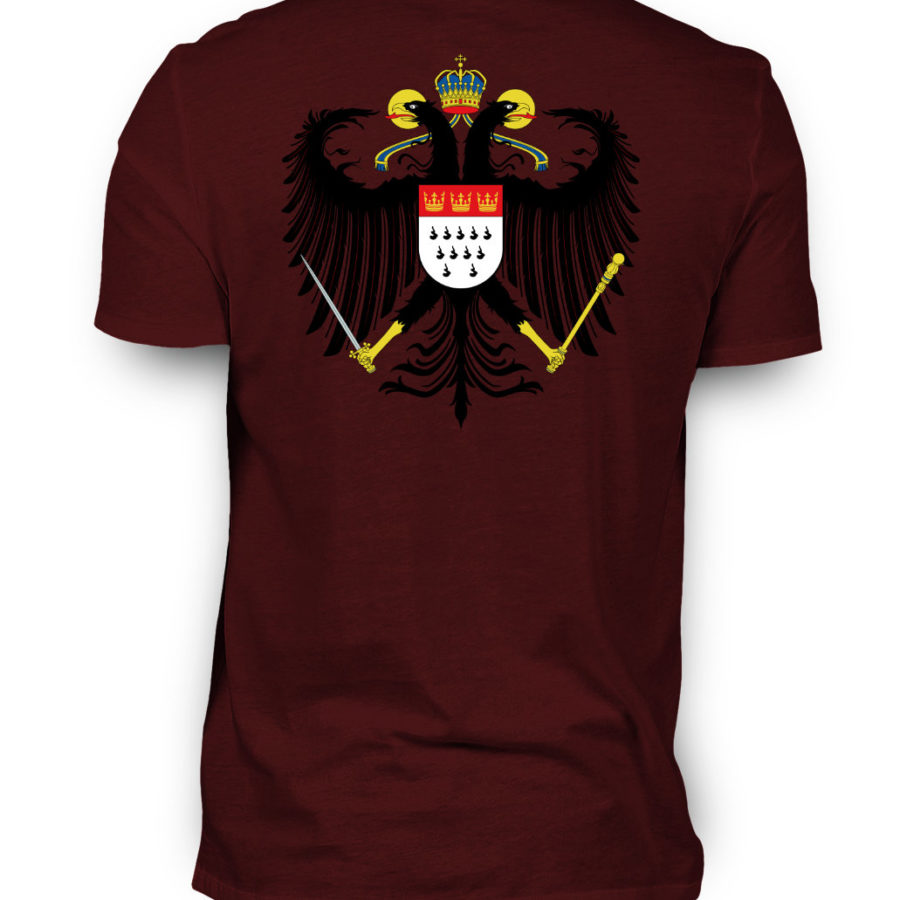Weinrotes Shirt mit Kölner Wappen auf Rückseite