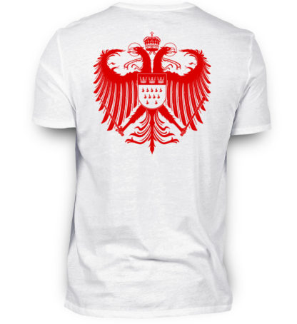 Weißes Shirt mit rotem Kölner Wappen auf Rückseite
