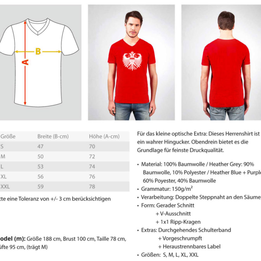 Größentabelle zum V-Ausschnitt Shirt als Bilddatei